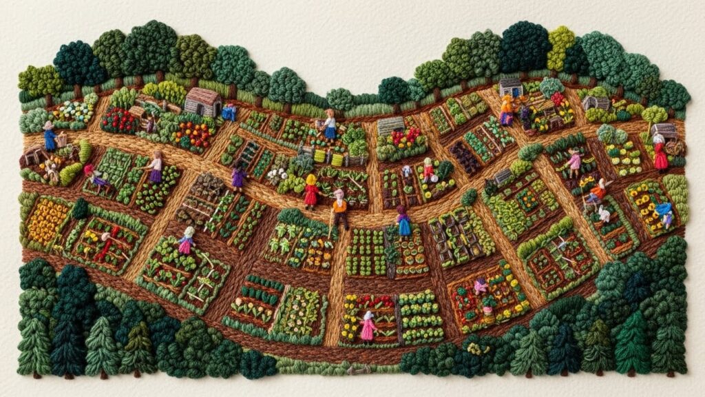 Flowing hills of embroidered gardens